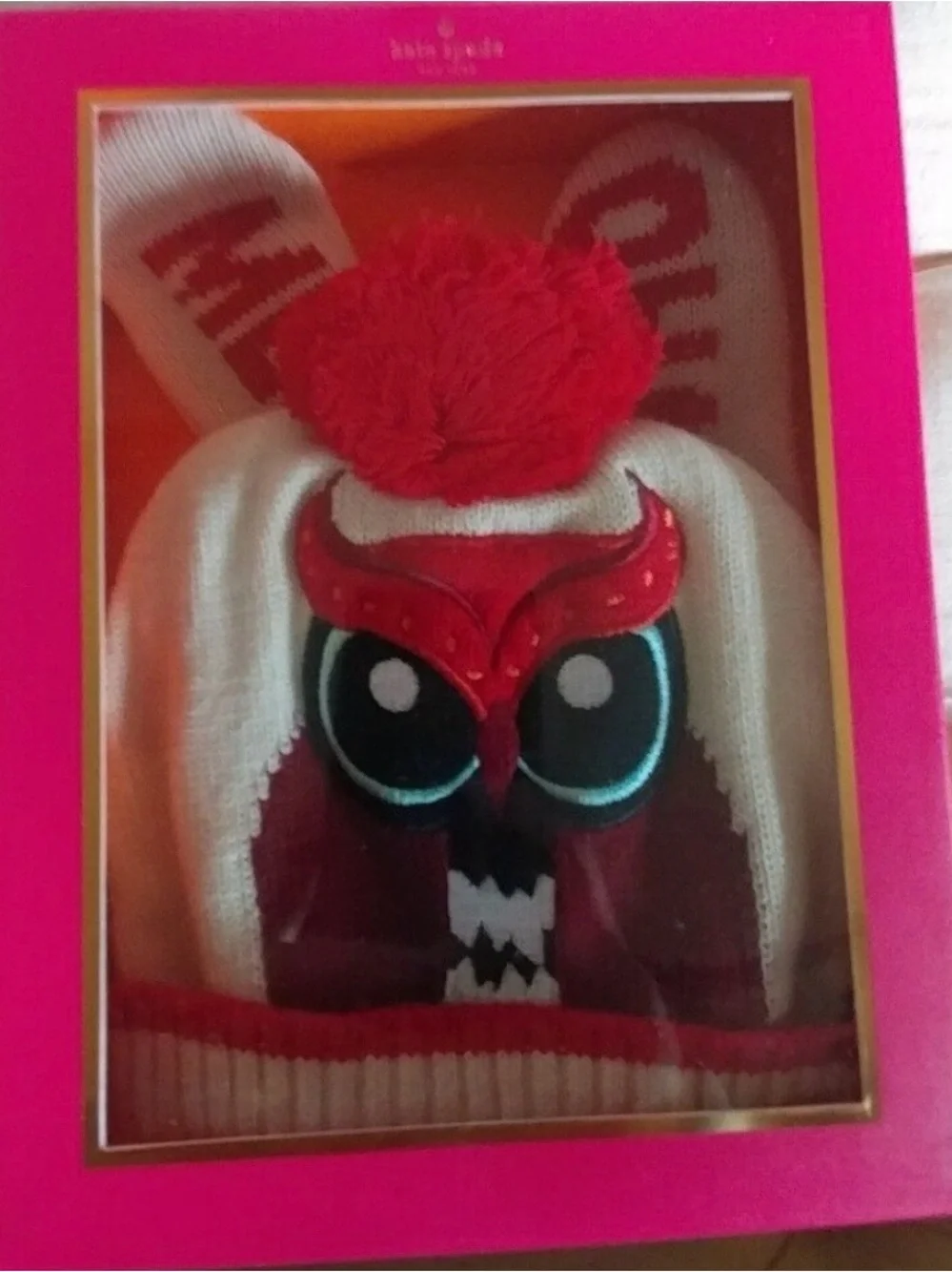 kate spade new york Girls Owl Hat & Mitten Set Wool Knit Lined XXS 2/3